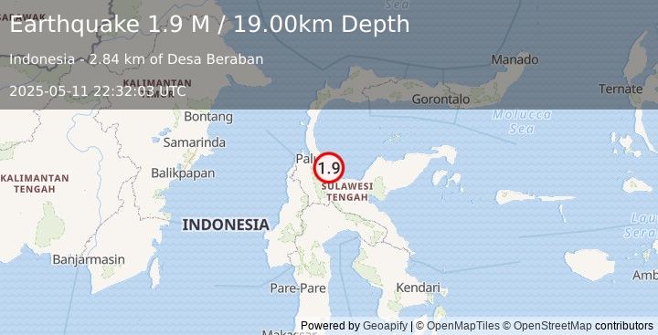 Earthquake Sulawesi, Indonesia (1.9 M) (2025-05-11 22:32:03 UTC)