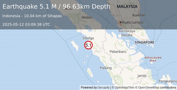 Earthquake Northern Sumatra, Indonesia (5.1 M) (2025-05-12 03:09:37 UTC)