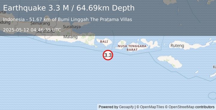Earthquake South of Bali, Indonesia (3.3 M) (2025-05-12 04:46:35 UTC)