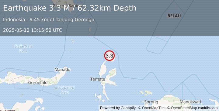 Earthquake Halmahera, Indonesia (3.3 M) (2025-05-12 13:15:52 UTC)