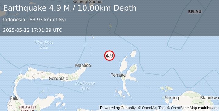 Earthquake Northern Molucca Sea (4.9 M) (2025-05-12 17:01:39 UTC)