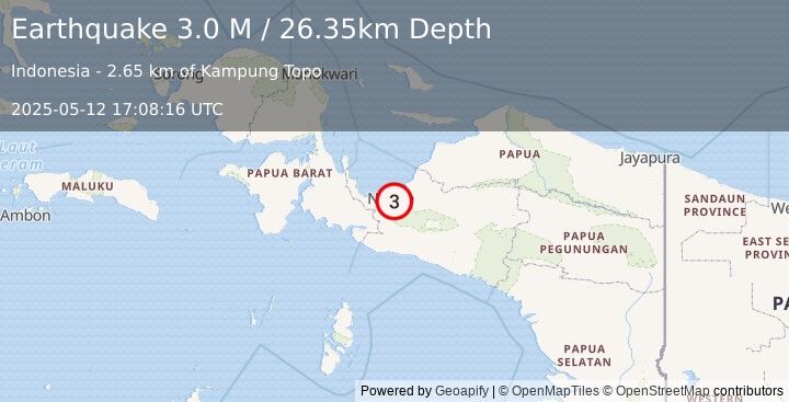 Earthquake West Papua Region, Indonesia (3.0 M) (2025-05-12 17:08:16 UTC)