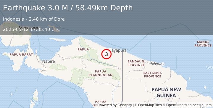Earthquake Near North Coast of West Papua (3.0 M) (2025-05-12 17:35:40 UTC)