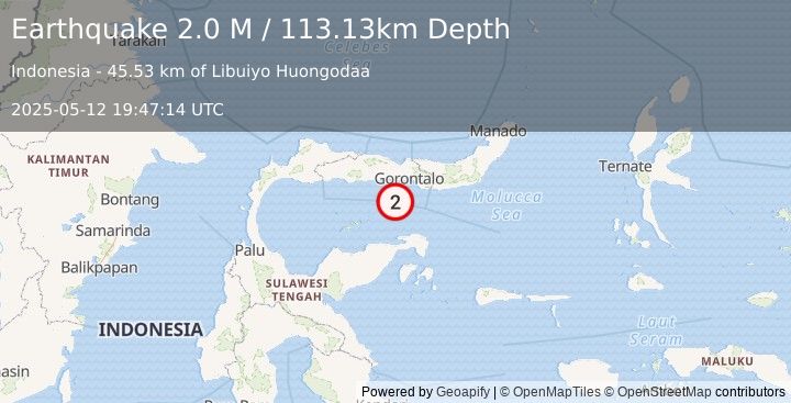 Earthquake Minahassa Peninsula, Sulawesi (2.0 M) (2025-05-12 19:47:14 UTC)