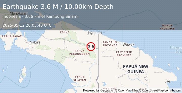Earthquake West Papua, Indonesia (3.6 M) (2025-05-12 20:05:40 UTC)