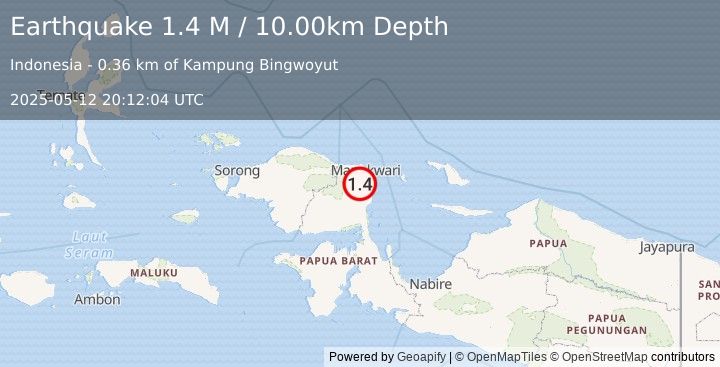 Earthquake West Papua Region, Indonesia (1.4 M) (2025-05-12 20:12:04 UTC)