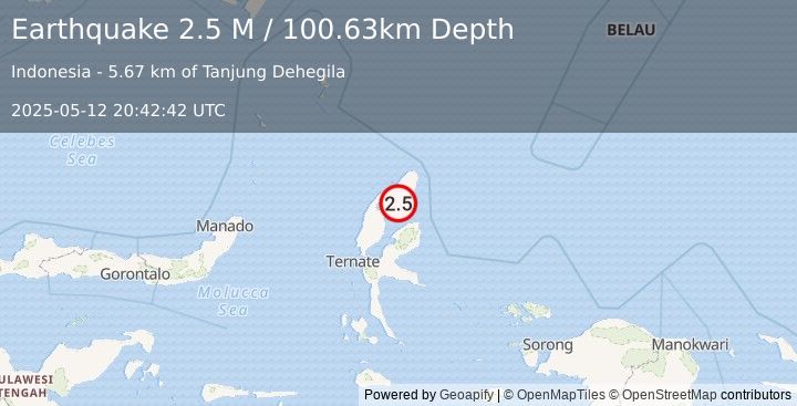 Earthquake Halmahera, Indonesia (2.5 M) (2025-05-12 20:42:42 UTC)