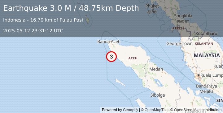 Earthquake Northern Sumatra, Indonesia (3.0 M) (2025-05-12 23:31:12 UTC)
