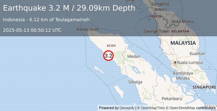 Earthquake Northern Sumatra, Indonesia (3.2 M) (2025-05-13 00:50:12 UTC)