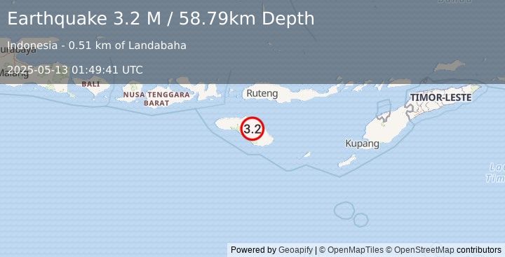 Earthquake Sumba Region, Indonesia (3.2 M) (2025-05-13 01:49:41 UTC)
