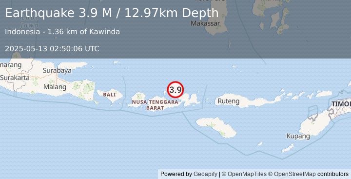 Earthquake Sumbawa Region, Indonesia (3.9 M) (2025-05-13 02:50:06 UTC)