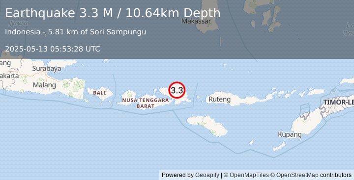 Earthquake Sumbawa Region, Indonesia (3.5 M) (2025-05-13 05:53:27 UTC)