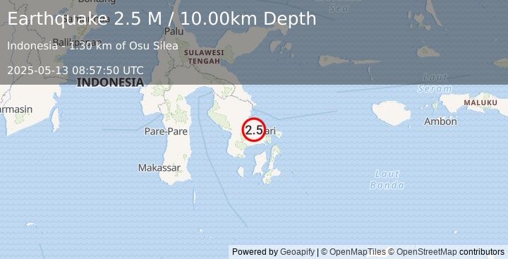 Earthquake Sulawesi, Indonesia (2.5 M) (2025-05-13 08:57:50 UTC)