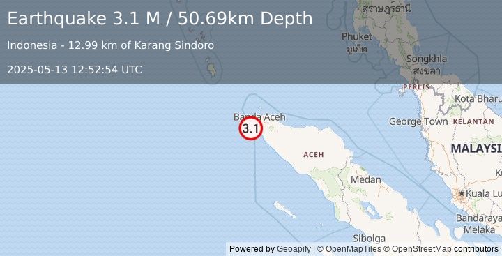 Earthquake Northern Sumatra, Indonesia (3.1 M) (2025-05-13 12:52:54 UTC)