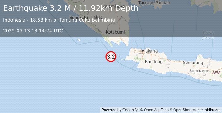 Earthquake Sunda Strait, Indonesia (3.2 M) (2025-05-13 13:14:24 UTC)