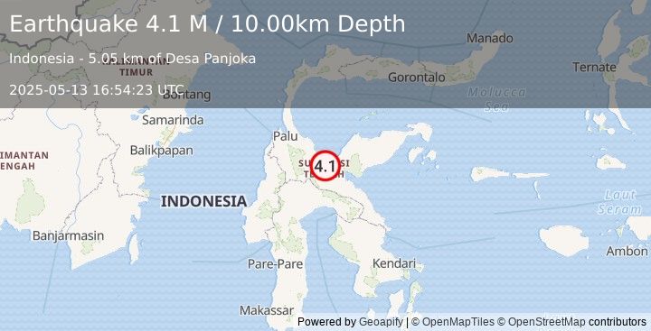Earthquake Sulawesi, Indonesia (4.1 M) (2025-05-13 16:54:23 UTC)