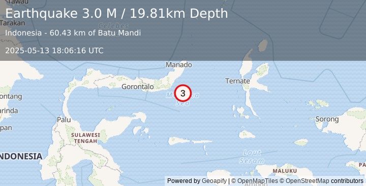 Earthquake Northern Molucca Sea (3.0 M) (2025-05-13 18:06:16 UTC)