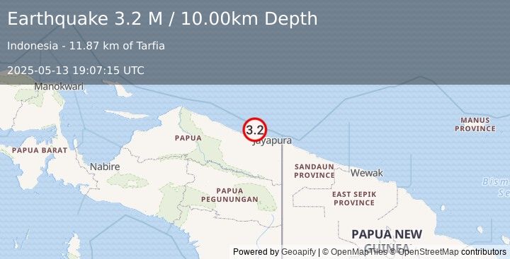 Earthquake Near North Coast of West Papua (3.2 M) (2025-05-13 19:07:15 UTC)