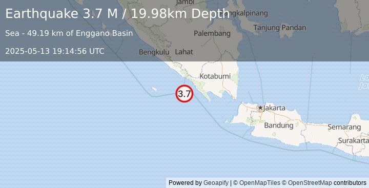 Earthquake Southern Sumatra, Indonesia (3.7 M) (2025-05-13 19:14:56 UTC)