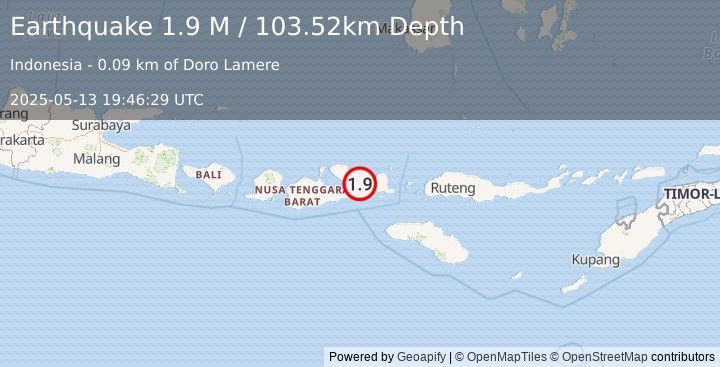 Earthquake Sumbawa Region, Indonesia (1.9 M) (2025-05-13 19:46:29 UTC)