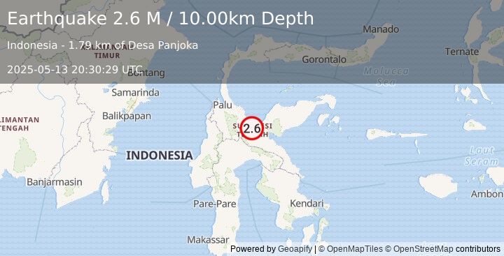 Earthquake Sulawesi, Indonesia (2.6 M) (2025-05-13 20:30:29 UTC)