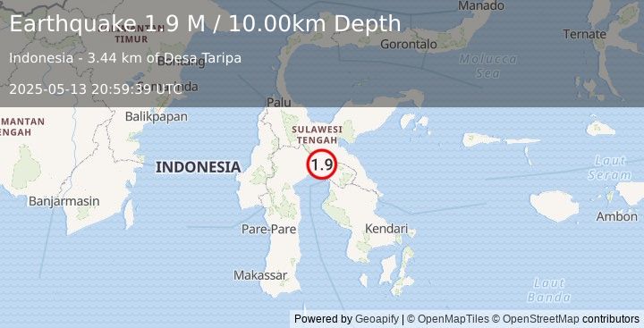 Earthquake Sulawesi, Indonesia (1.9 M) (2025-05-13 20:59:39 UTC)