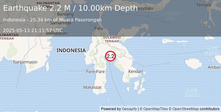 Earthquake Sulawesi, Indonesia (2.2 M) (2025-05-13 21:11:57 UTC)