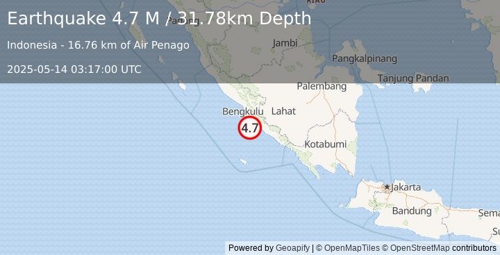 Earthquake Southern Sumatra, Indonesia (4.7 M) (2025-05-14 03:17:00 UTC)