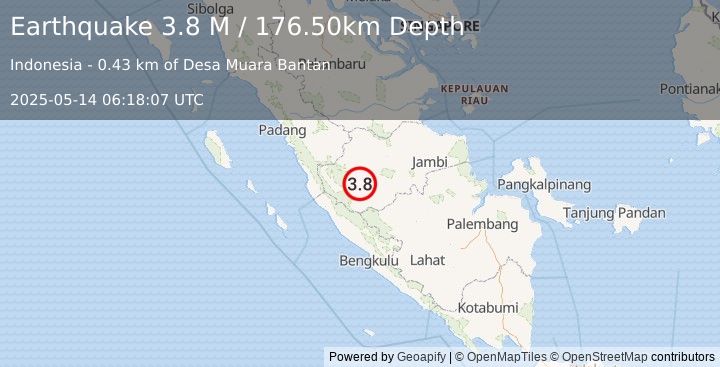 Earthquake Southern Sumatra, Indonesia (3.8 M) (2025-05-14 06:18:07 UTC)