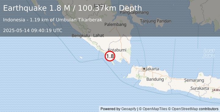 Earthquake Southern Sumatra, Indonesia (1.8 M) (2025-05-14 09:40:19 UTC)