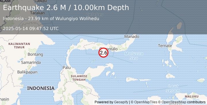 Earthquake Minahassa Peninsula, Sulawesi (2.6 M) (2025-05-14 09:47:52 UTC)
