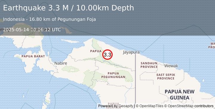Earthquake West Papua, Indonesia (3.3 M) (2025-05-14 10:16:12 UTC)