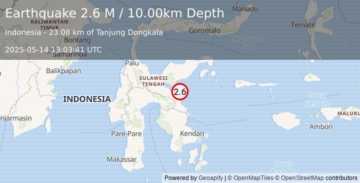 Earthquake Sulawesi, Indonesia (2.6 M) (2025-05-14 13:03:41 UTC)