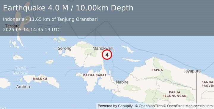 Earthquake West Papua Region, Indonesia (4.0 M) (2025-05-14 14:35:19 UTC)