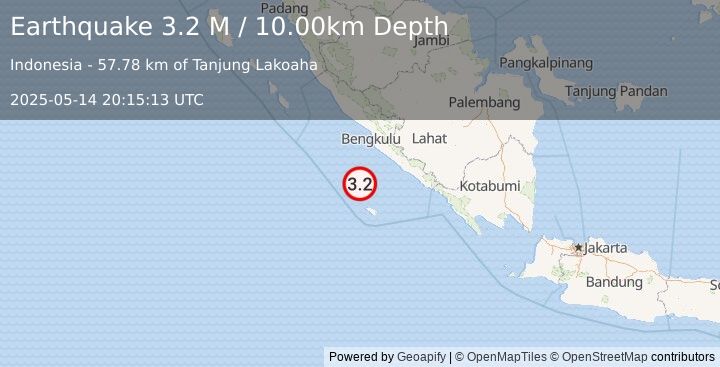Earthquake Southern Sumatra, Indonesia (3.2 M) (2025-05-14 20:15:13 UTC)