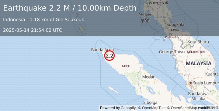 Earthquake Northern Sumatra, Indonesia (2.2 M) (2025-05-14 21:54:02 UTC)