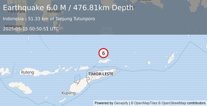 Earthquake Banda Sea (6.0 M) (2025-05-15 00:50:52 UTC)