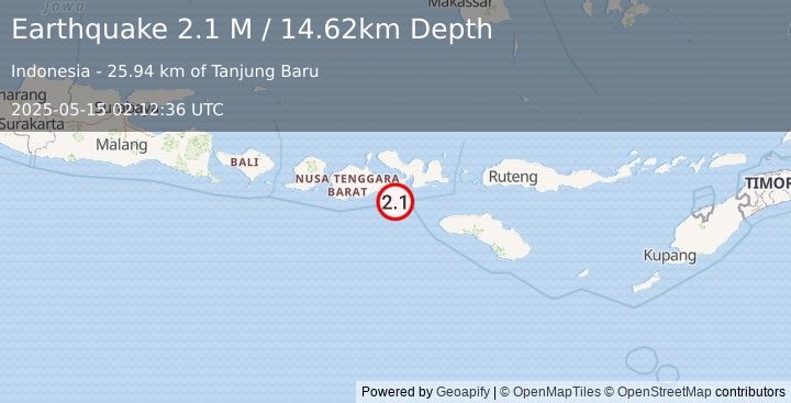 Earthquake Sumbawa Region, Indonesia (2.1 M) (2025-05-15 02:12:36 UTC)