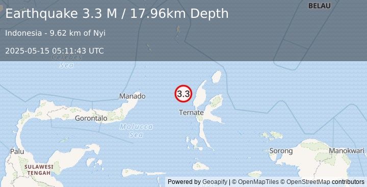 Earthquake Halmahera, Indonesia (3.3 M) (2025-05-15 05:11:43 UTC)