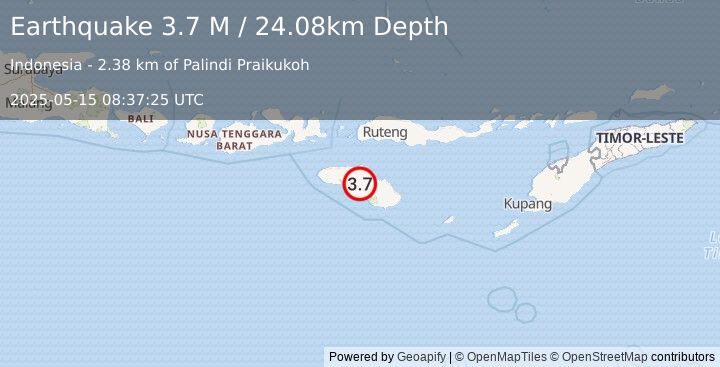 Earthquake Sumba Region, Indonesia (3.7 M) (2025-05-15 08:37:25 UTC)