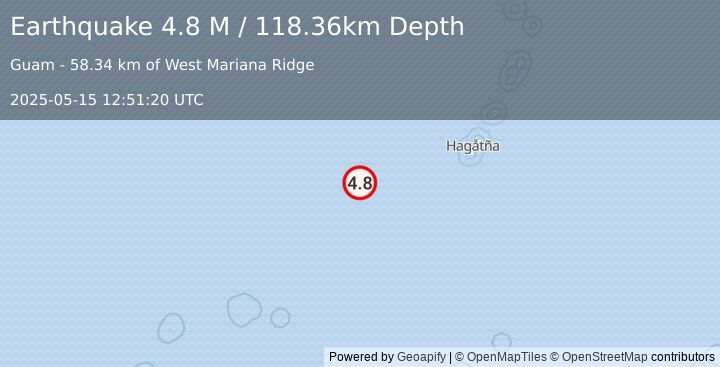 Earthquake South of Mariana Islands (4.8 M) (2025-05-15 12:51:20 UTC)