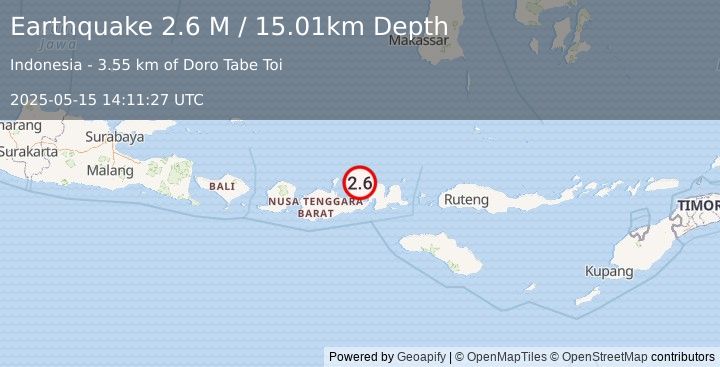 Earthquake Sumbawa Region, Indonesia (2.6 M) (2025-05-15 14:11:27 UTC)