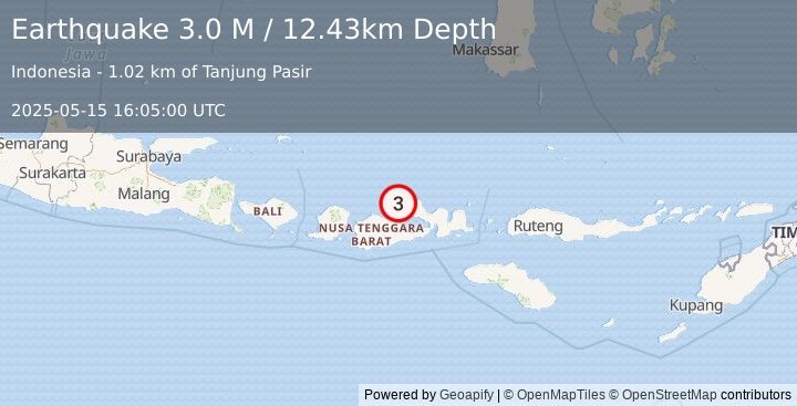 Earthquake Sumbawa Region, Indonesia (3.0 M) (2025-05-15 16:05:00 UTC)