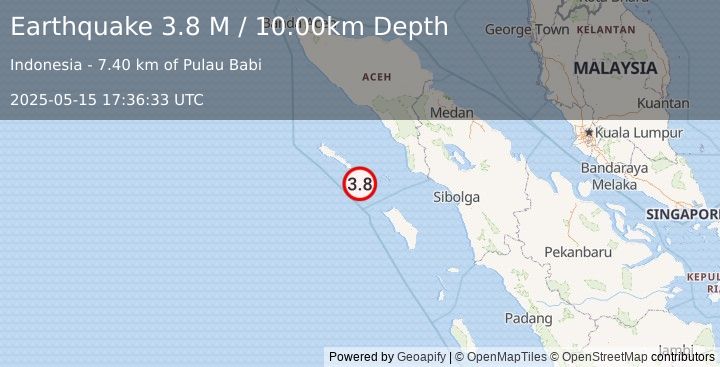 Earthquake Off West Coast of Northern Sumatra (4.1 M) (2025-05-15 17:36:30 UTC)