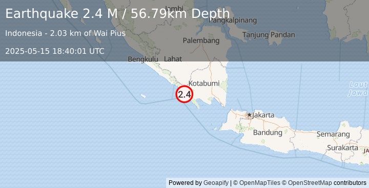 Earthquake Southern Sumatra, Indonesia (2.4 M) (2025-05-15 18:40:01 UTC)