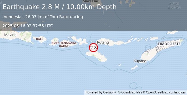 Earthquake Sumba Region, Indonesia (2.8 M) (2025-05-16 02:37:55 UTC)