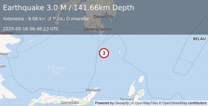 Earthquake Talaud Islands, Indonesia (3.0 M) (2025-05-16 06:46:13 UTC)