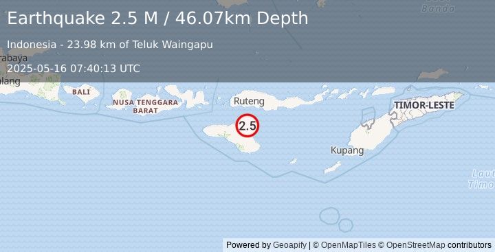 Earthquake Sumba Region, Indonesia (2.5 M) (2025-05-16 07:40:13 UTC)