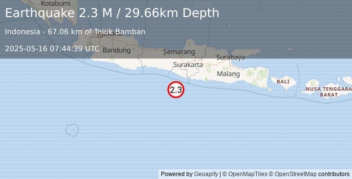 Earthquake Java, Indonesia (2.3 M) (2025-05-16 07:44:39 UTC)