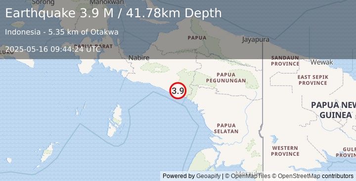 Earthquake West Papua, Indonesia (3.8 M) (2025-05-16 09:44:29 UTC)